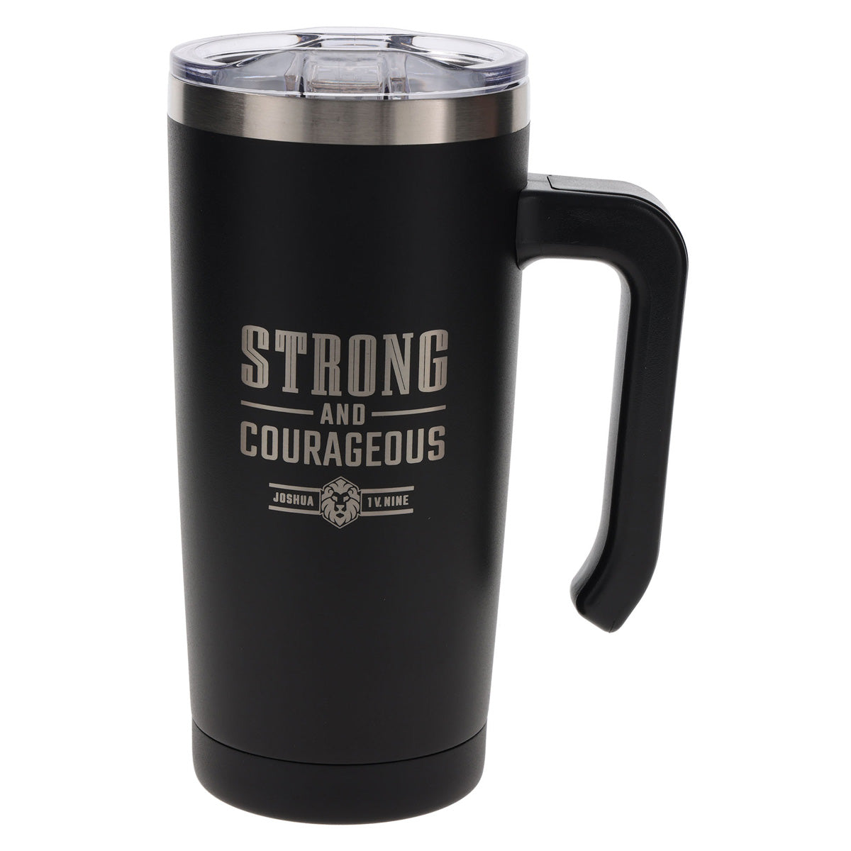 Strong and Courageous Black Stainless Steel Travel Mug with Handle