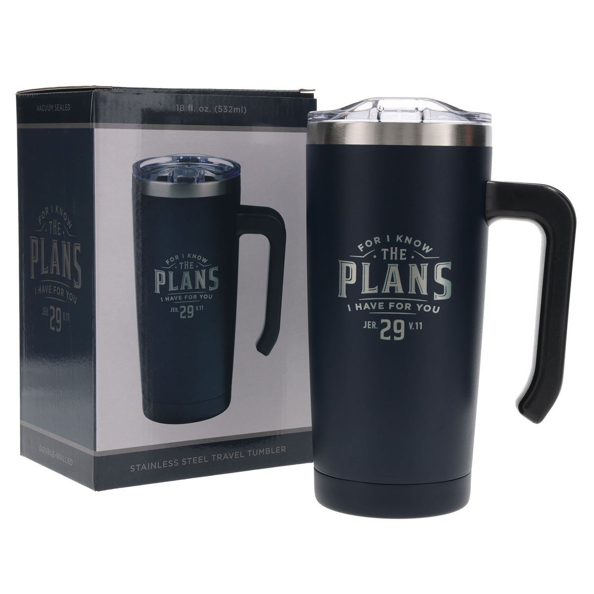 For I Know the Plans I Have for You Navy Stainless Steel Travel Mug with Handle