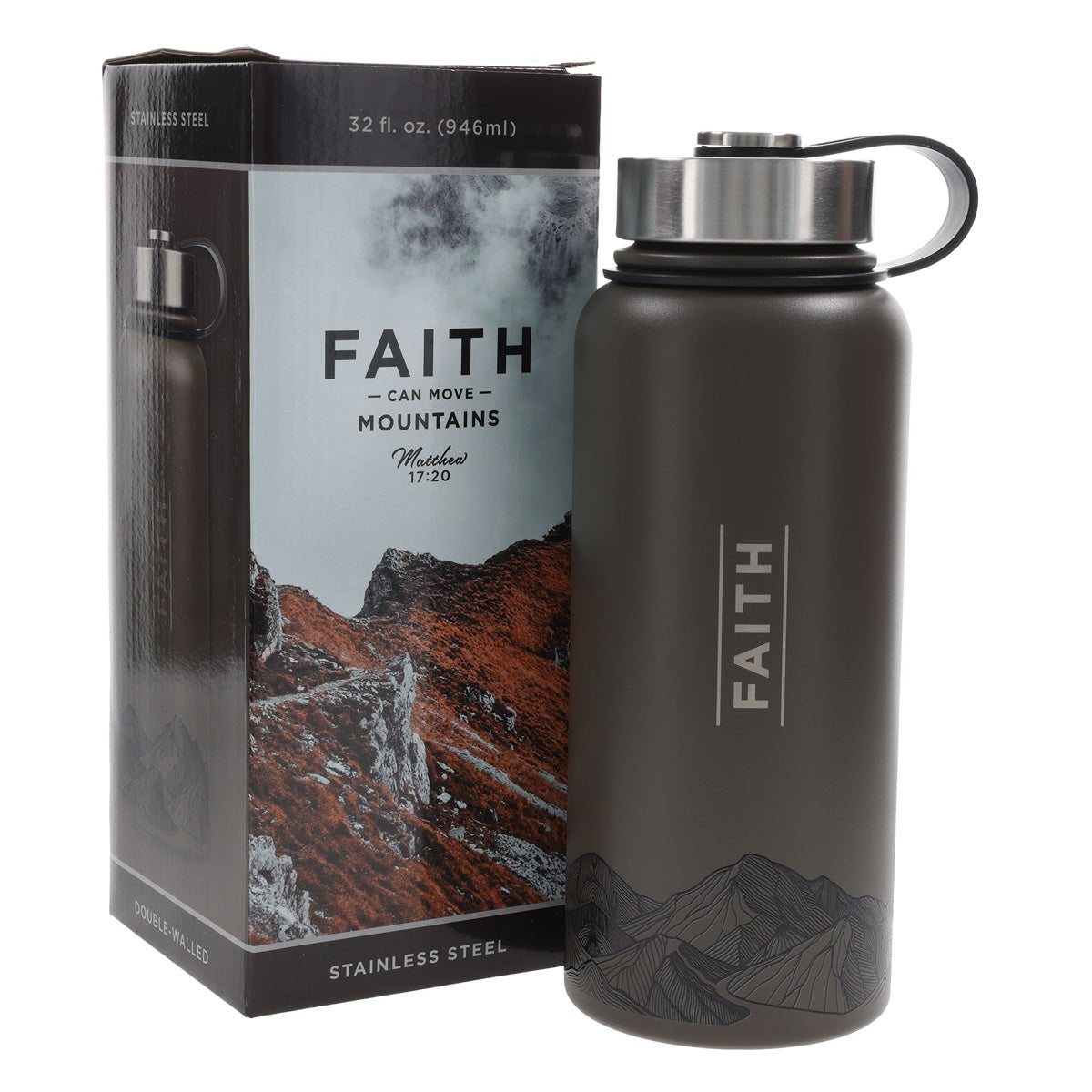 Faith Mountains Dark Brown Stainless Steel Water Bottle