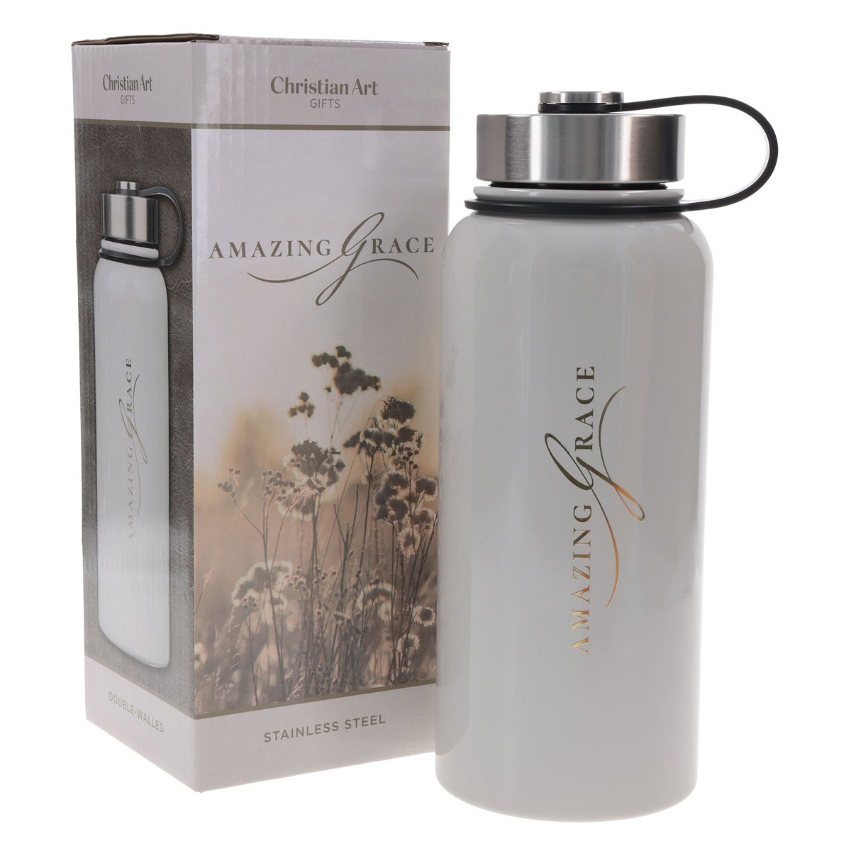 Amazing Grace White Stainless Steel Water Bottle