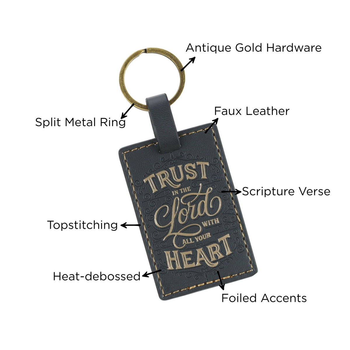 Trust in the Lord with All Your Heart Faux Leather Key Ring