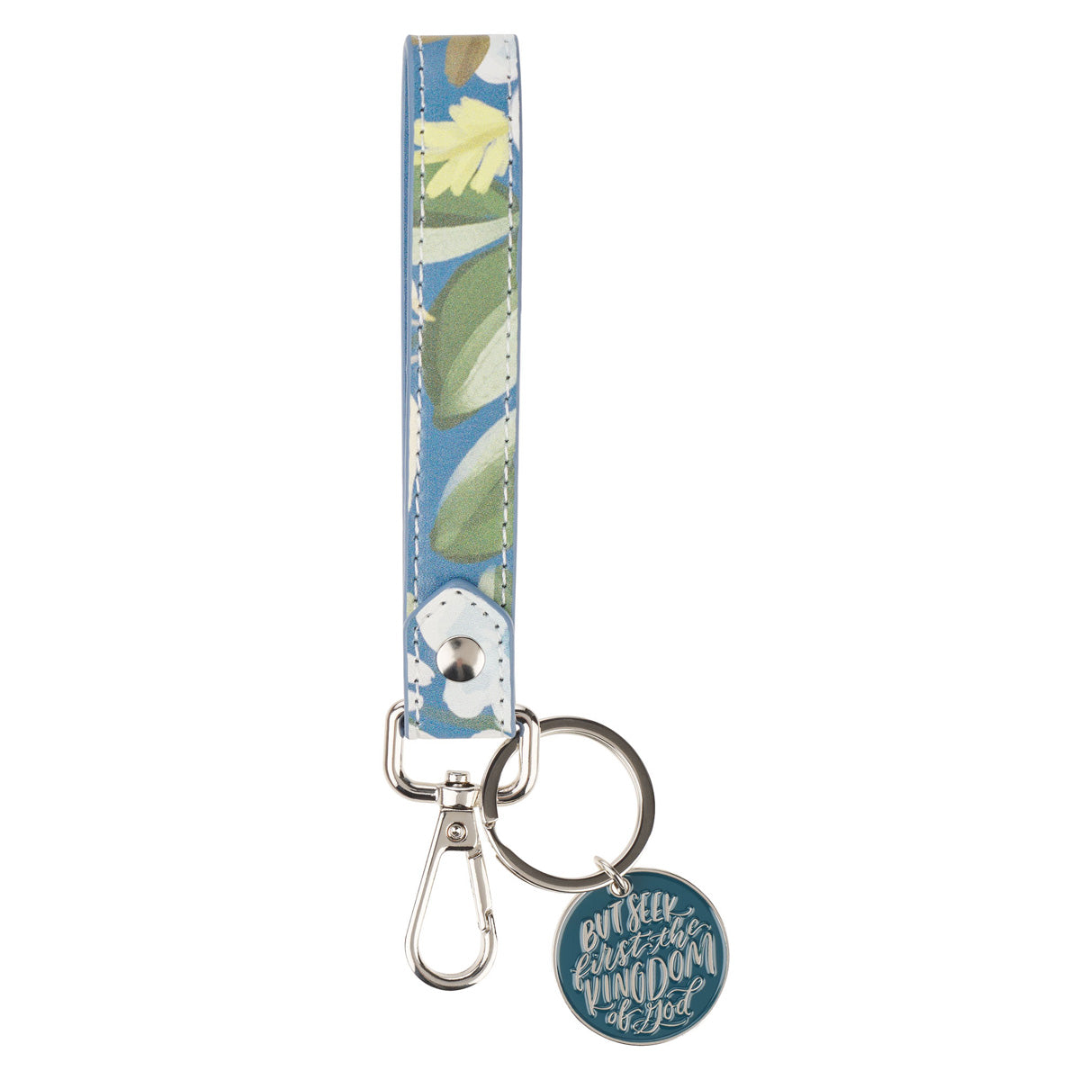 But Seek First the Kingdom of God Faux Leather Key Ring with Metal Charm