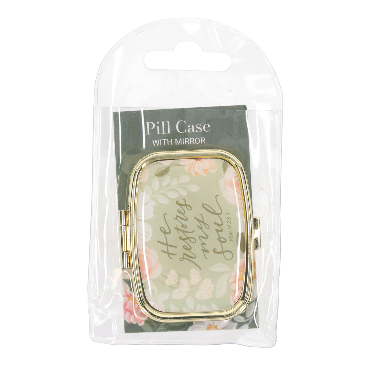 He Restores My Soul Epoxy Gold Metal Pill Case with Mirror