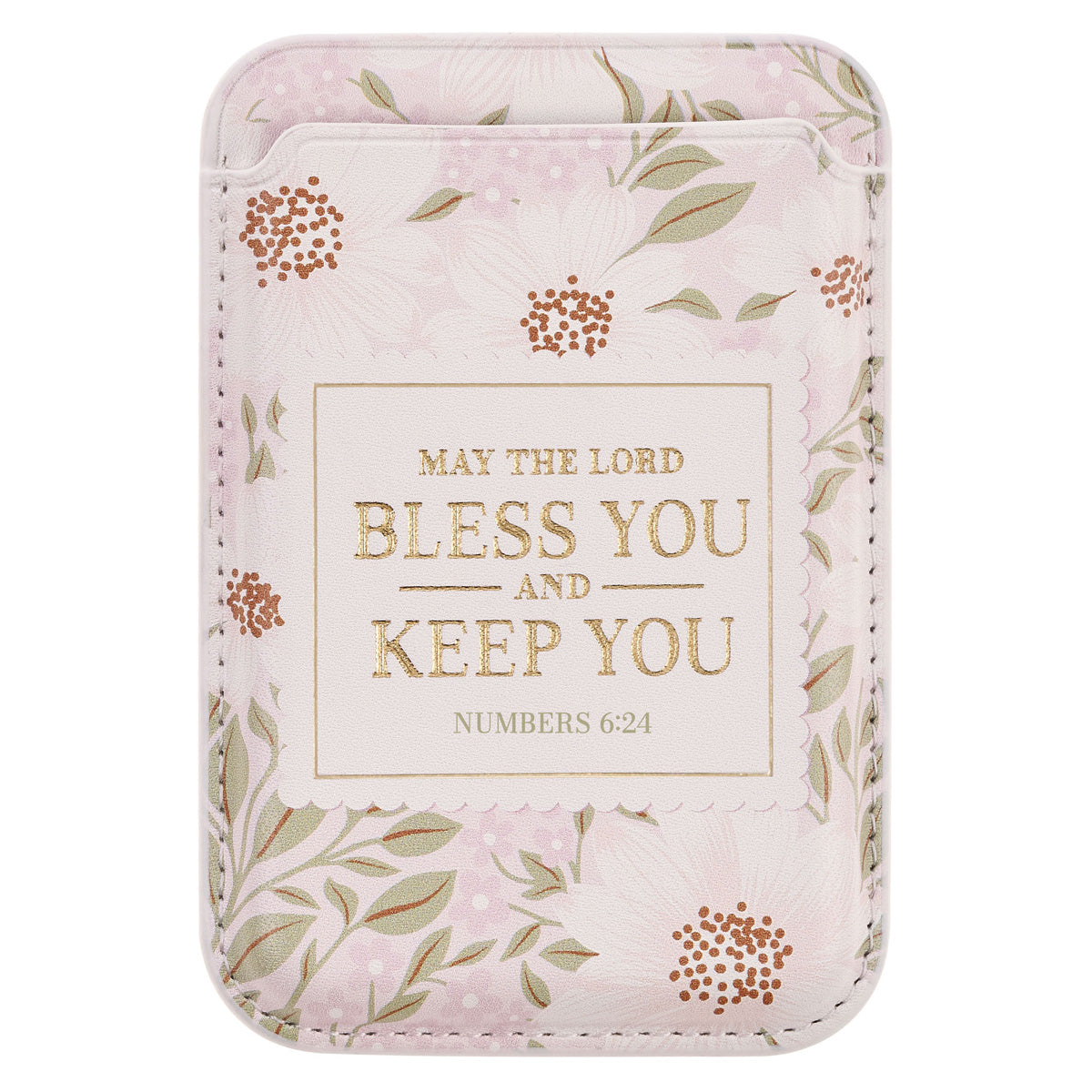 May the Lord Bless You and Keep You White Floral Magnetic Faux Leather Phone Wallet