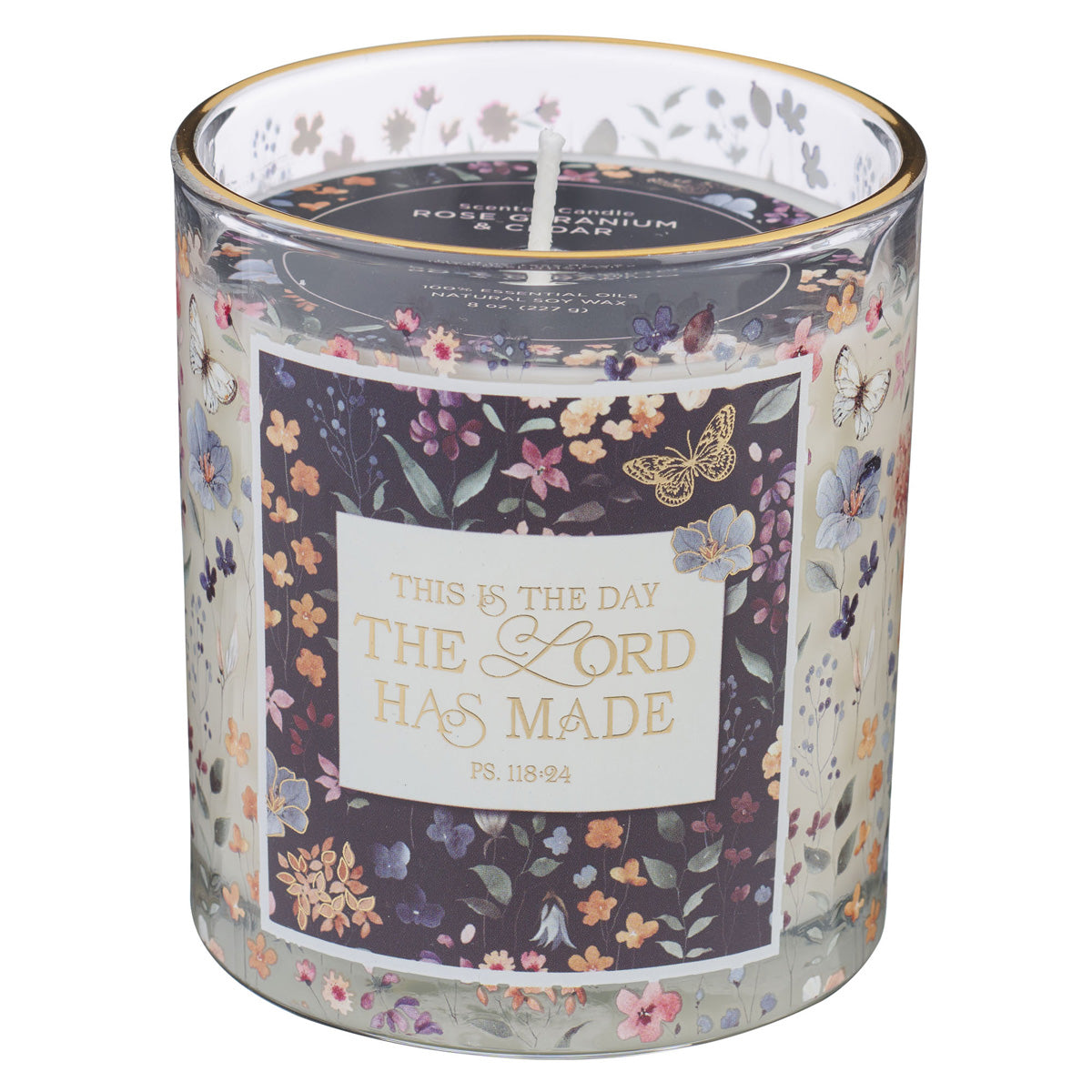 This Is the Day the Lord Has Made Rose Geranium and Cedar Scented Candle with Dust Cover