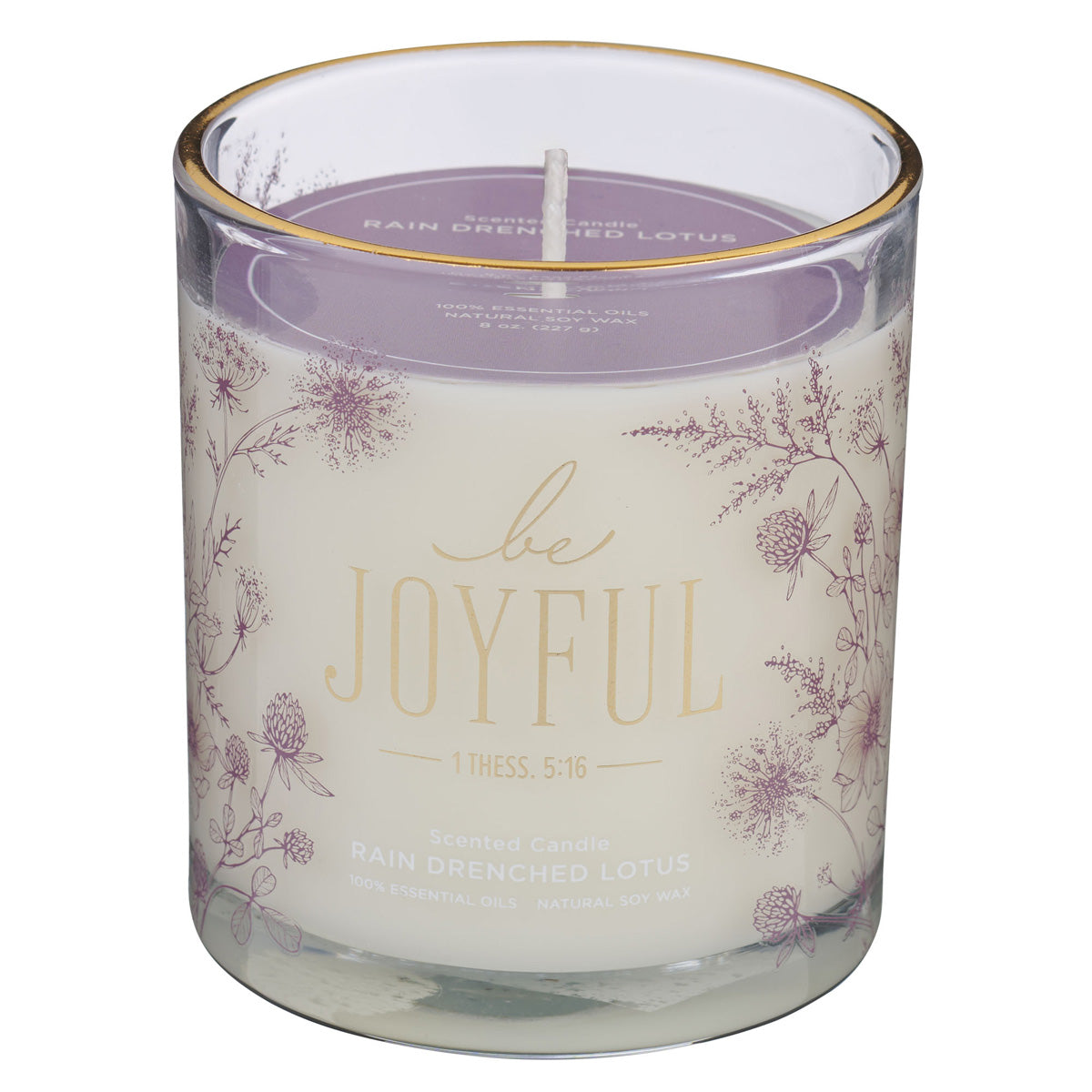 Be Joyful Rain Drenched Lotus Scented Candle with Dust Cover