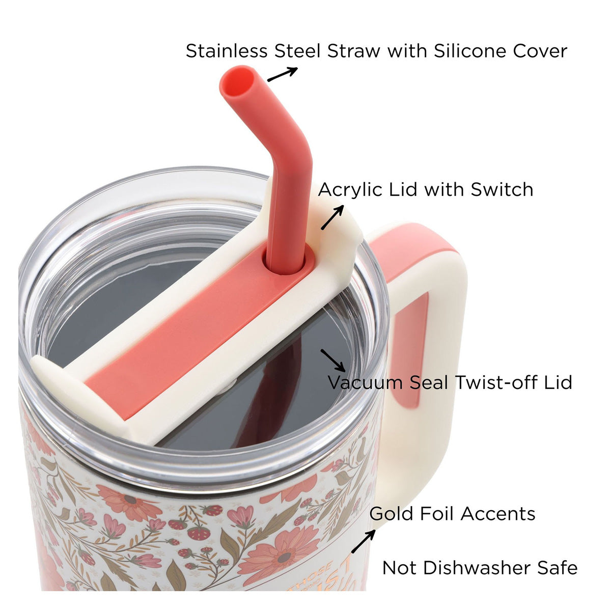 Travel Mug - Those Who Trust in the Lord (Stainless Steel, Coral Floral, Large)