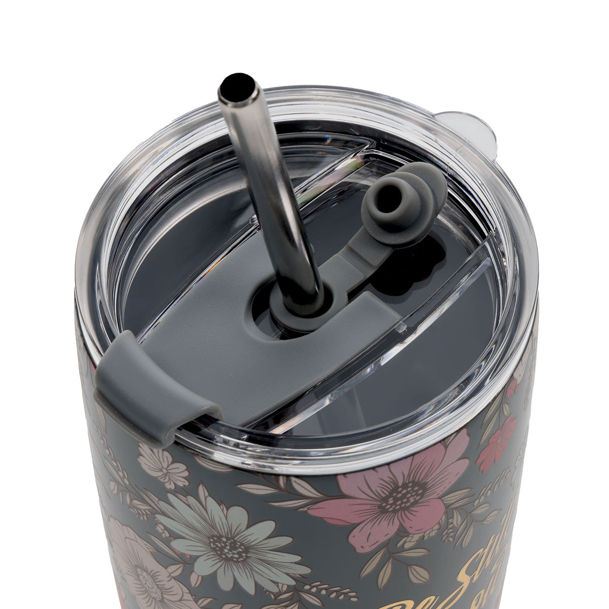 Be Still and Know Teal Floral Stainless Steel Travel Mug with Straw