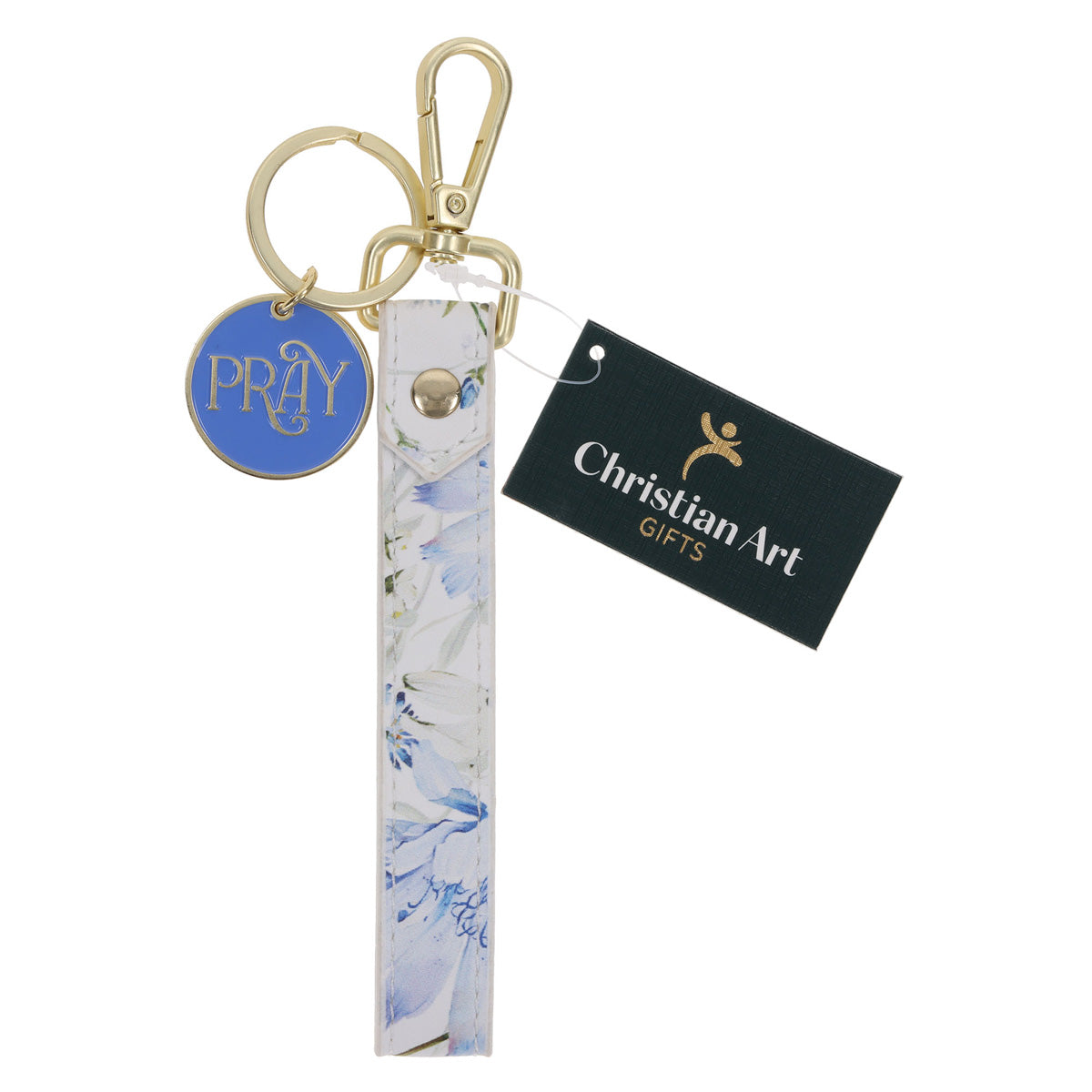 Pray Faux Leather Wristlet Keychain with Charm