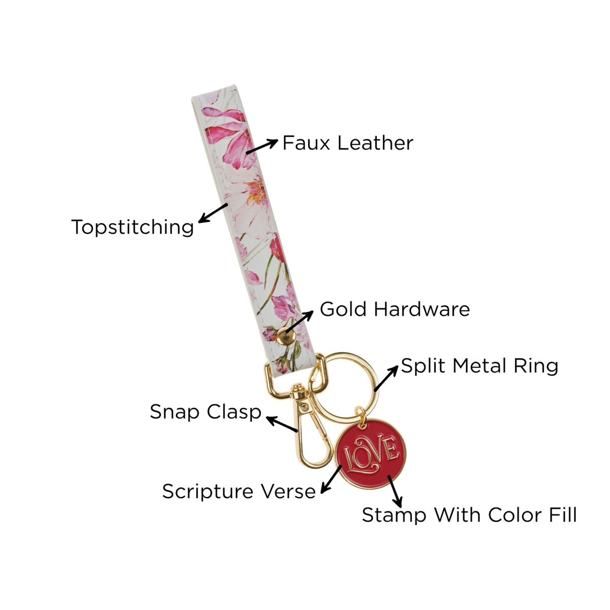 Love Faux Leather Wristlet Keychain with Charm