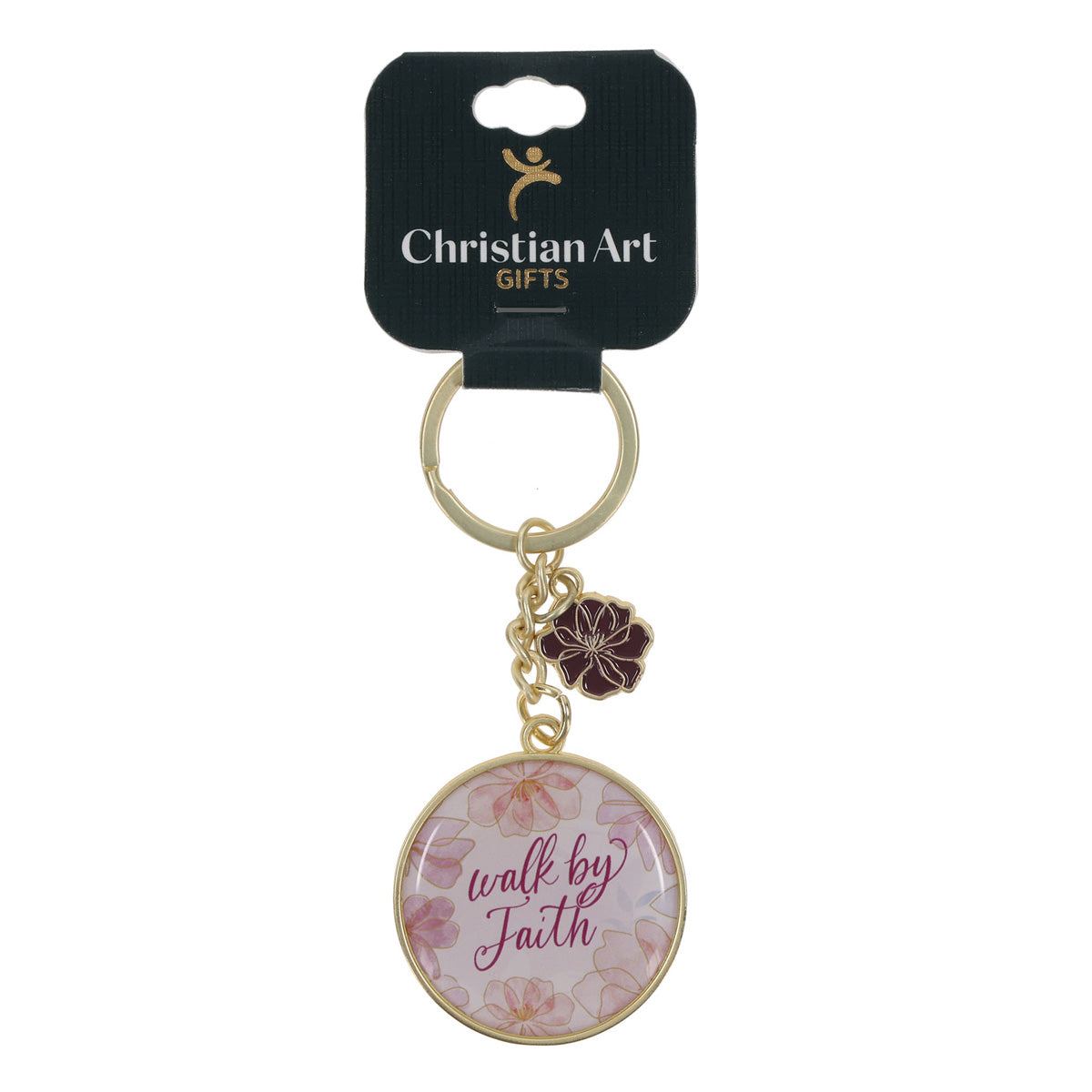 Walk by Faith Epoxy Metal Keychain with Charm