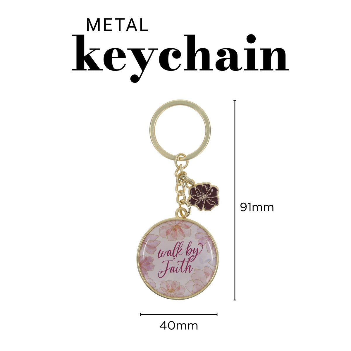 Walk by Faith Epoxy Metal Keychain with Charm