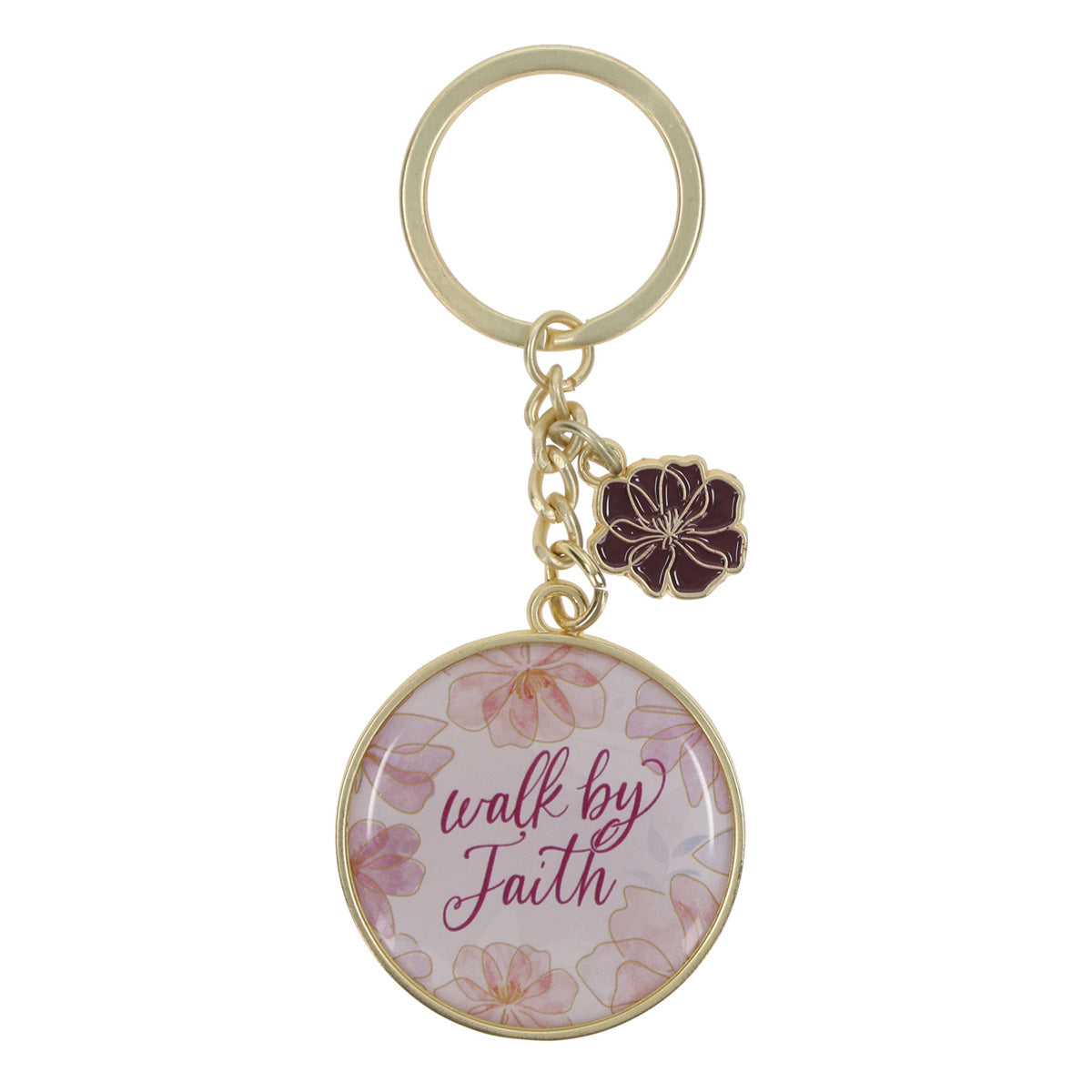 Walk by Faith Epoxy Metal Keychain with Charm