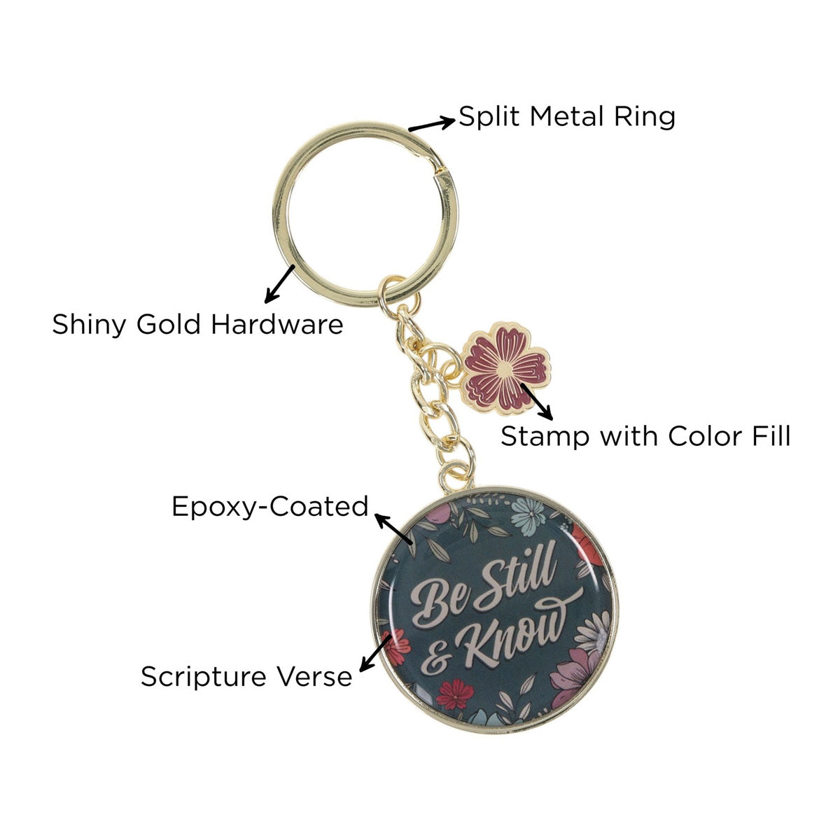 Be Still and Know Metal Keychain with Charm
