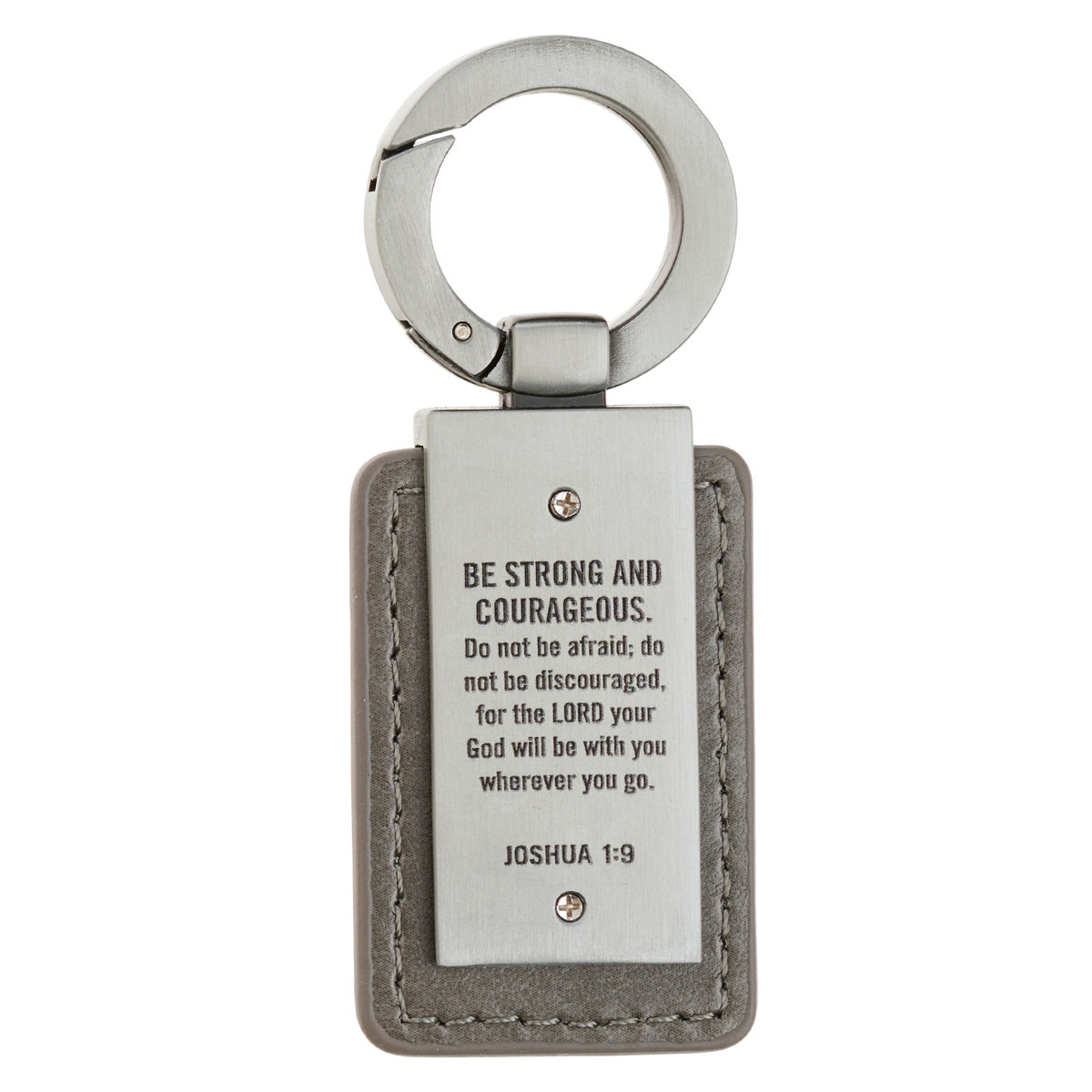 Be Strong and Courageous Metal and Faux Leather Keychain