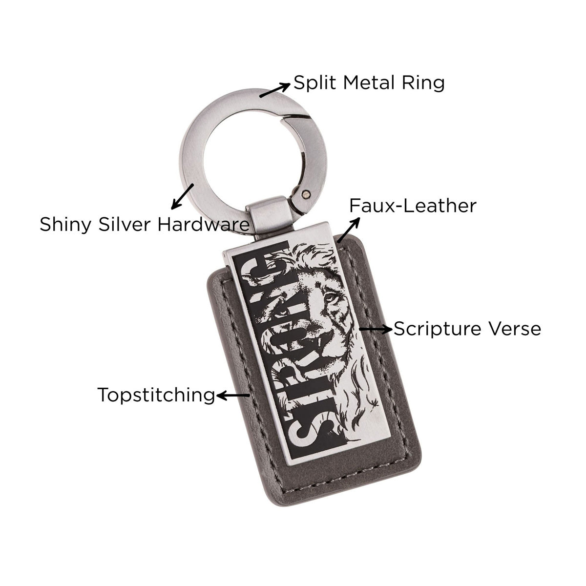 Be Strong and Courageous Metal and Faux Leather Keychain