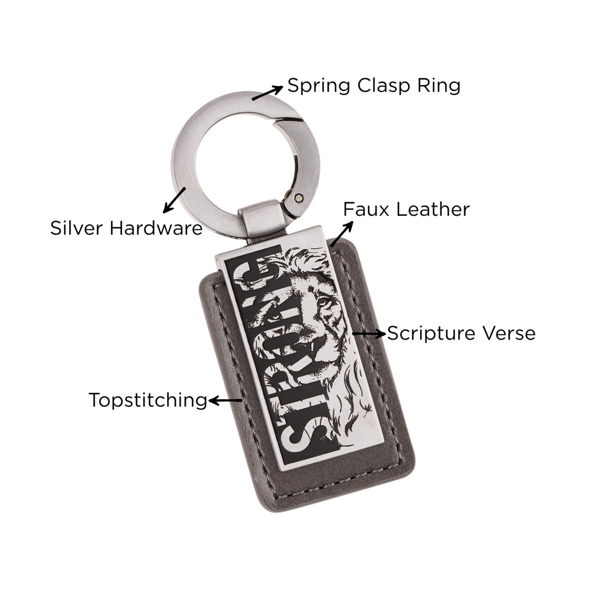 Be Strong and Courageous Metal and Faux Leather Keychain