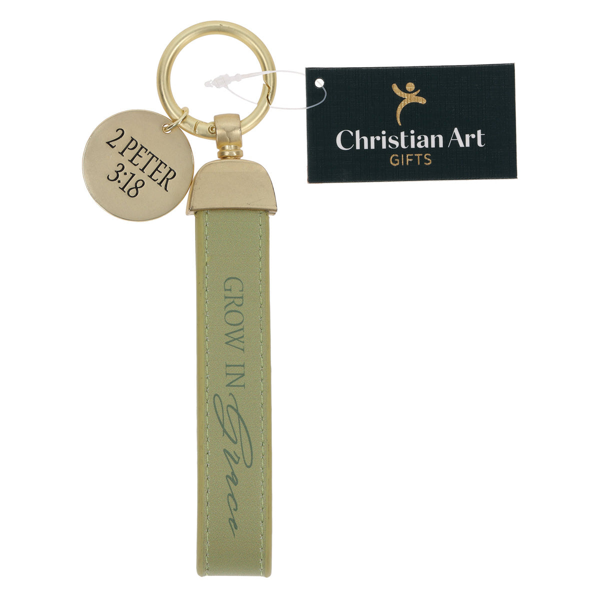 Grow in Grace Faux Leather Wristlet Keychain with Charm
