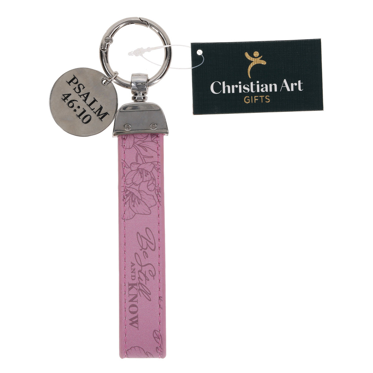 Be Still and Know Faux Leather Wristlet Keychain with Charm