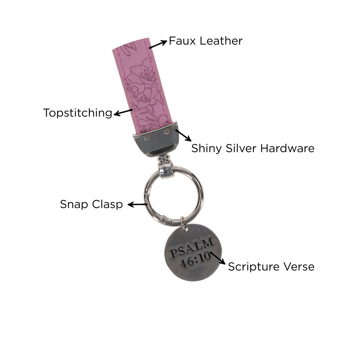 Be Still and Know Faux Leather Wristlet Keychain with Charm