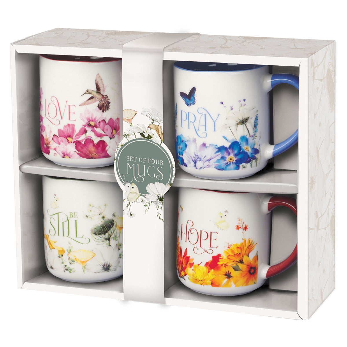 Love, Hope, Pray, Be Still Four-Piece Ceramic Mug Set