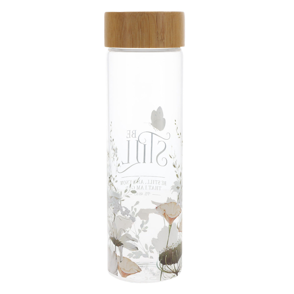 Be Still and Know That I Am God Glass Water Bottle with Bamboo Lid