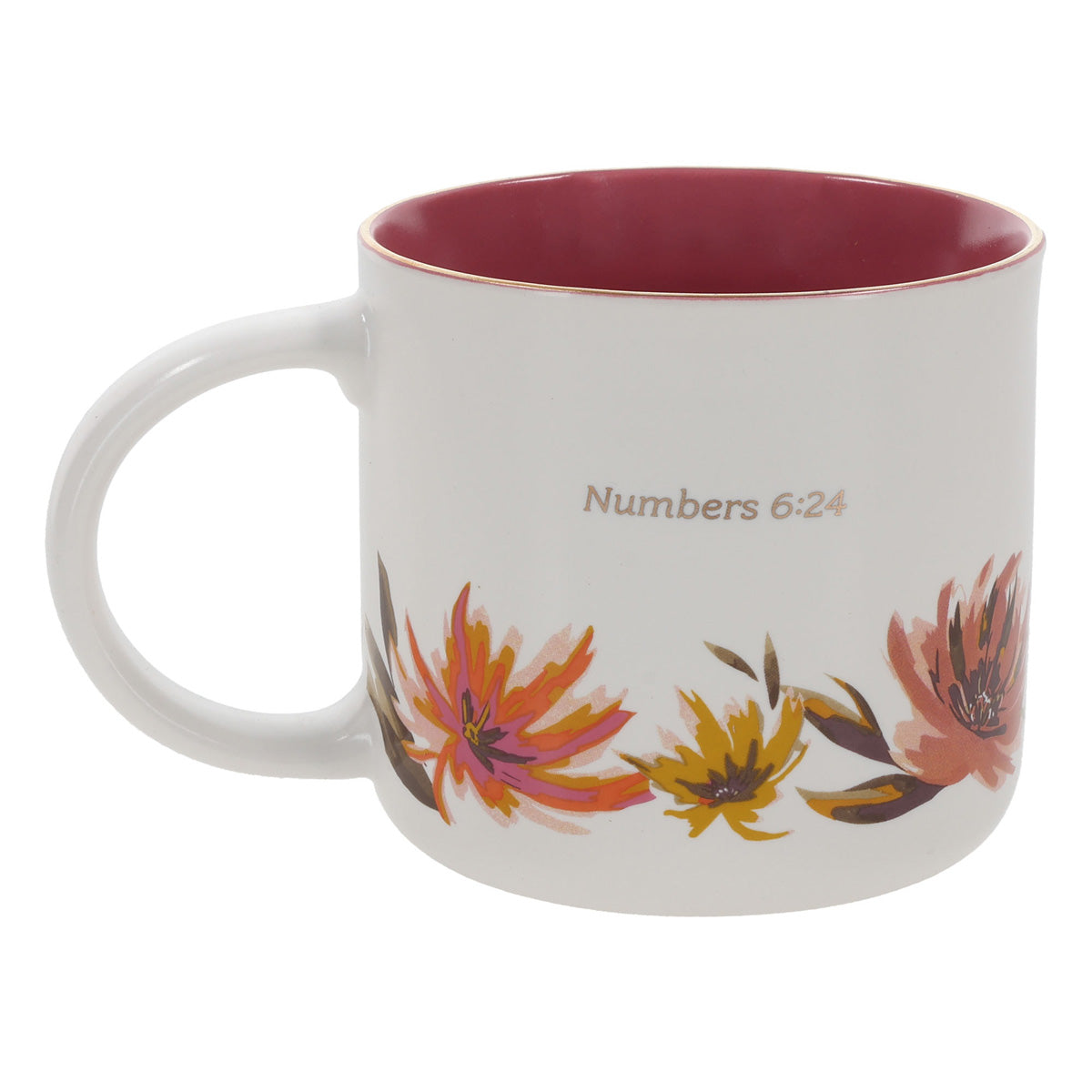 May the Lord Bless You and Keep You Floral Ceramic Mug with Pink Interior