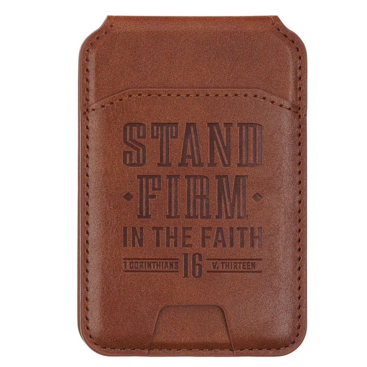 Stand Firm in the Faith Brown Magnetic Faux Leather Phone Wallet