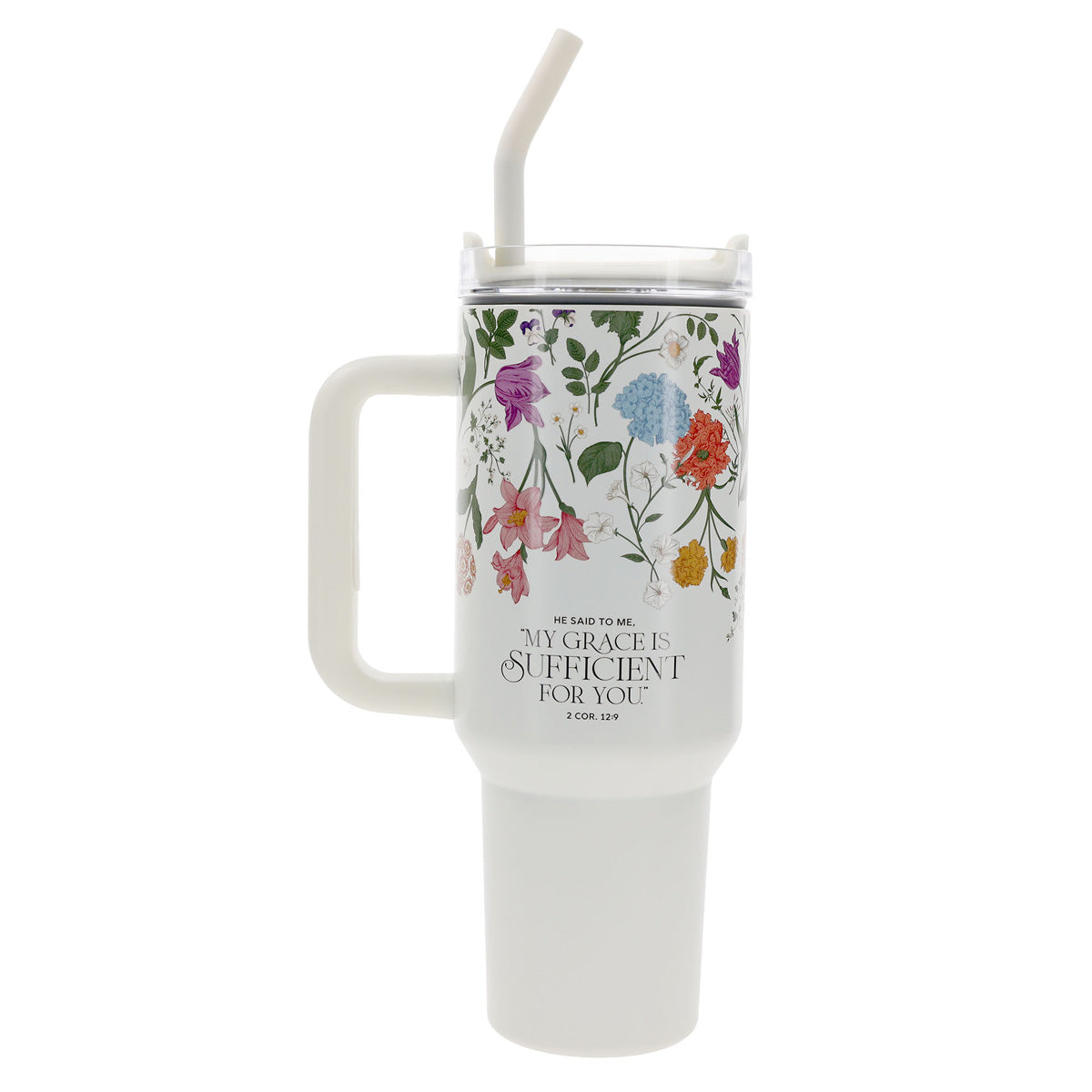 A Mother's Love Is Always in Bloom Large Stainless Steel Mug with Handle and Straw