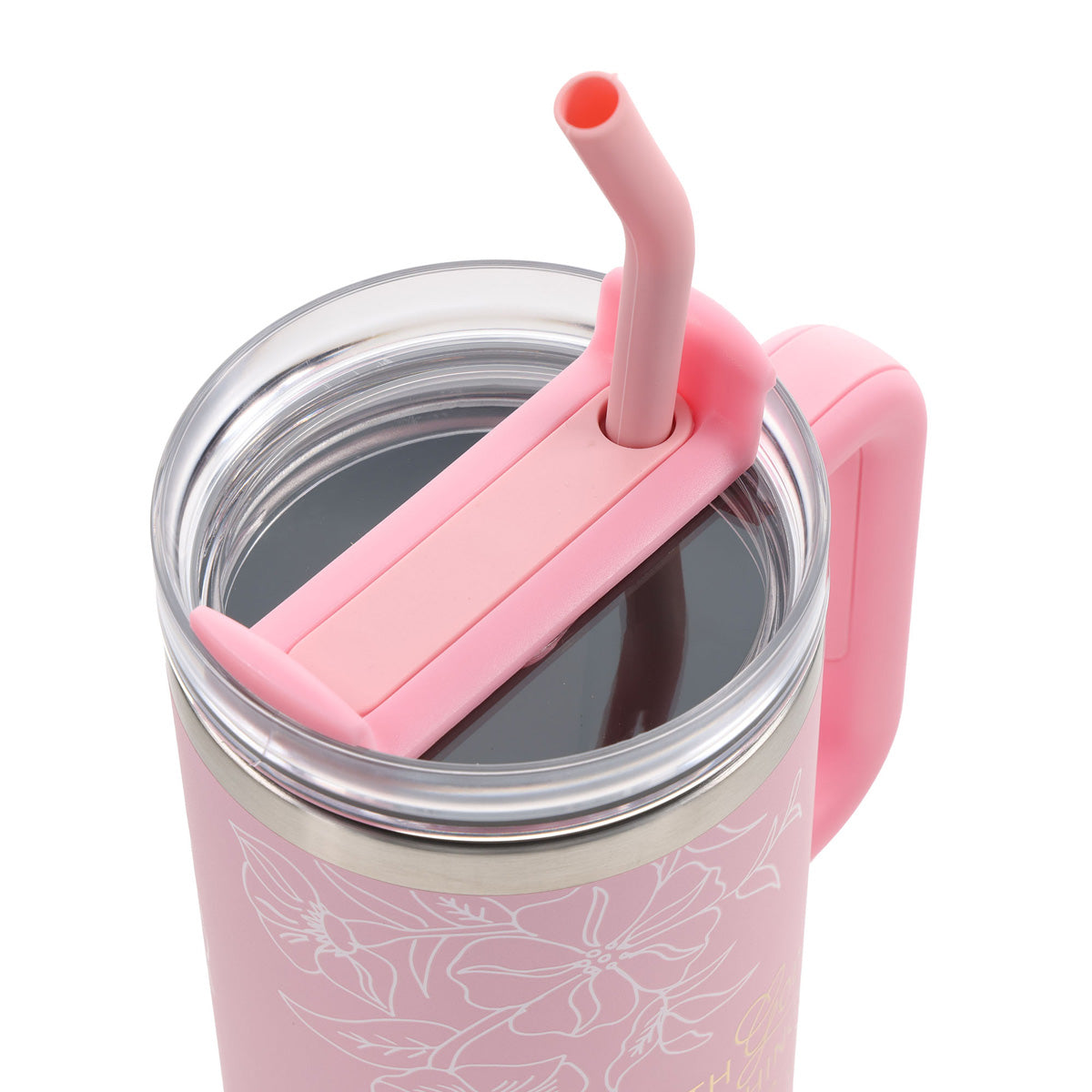 Travel Mug - All Things Are Possible (Stainless Steel, Pink, Large, Handle & Straw)