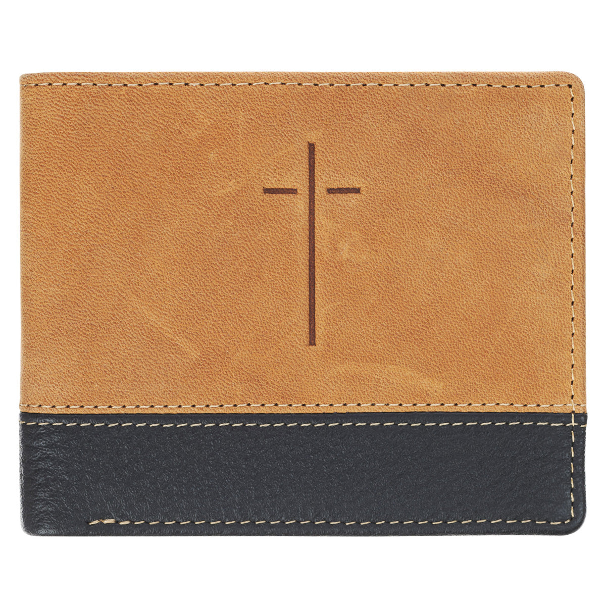 Man of God Cross Two-Tone Tan and Brown Genuine Leather Wallet