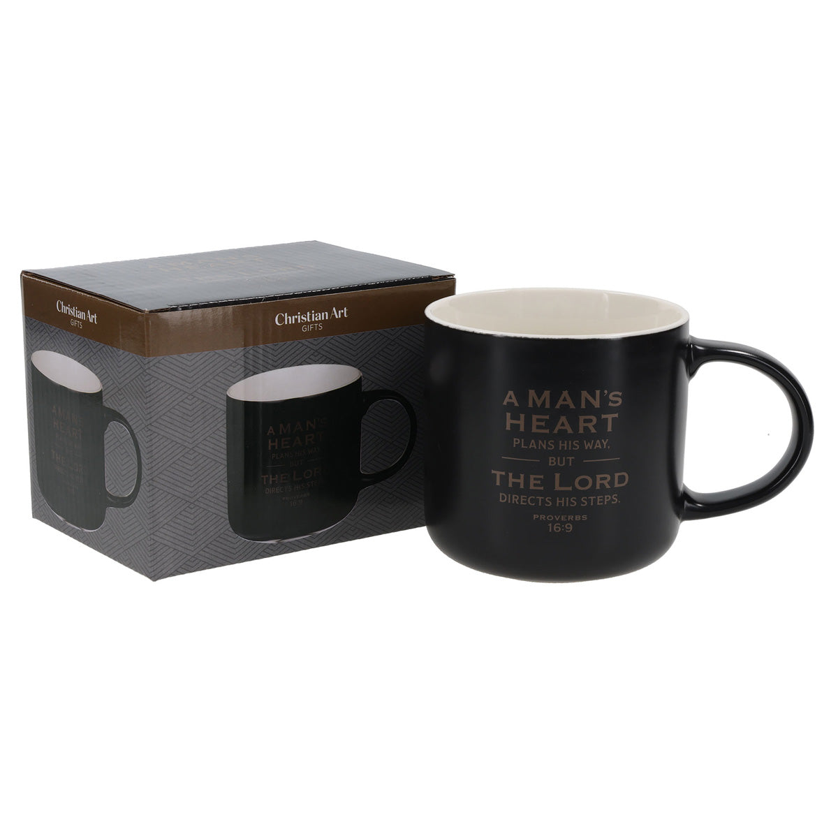 A Man's Heart Plans His Way Black Ceramic Mug