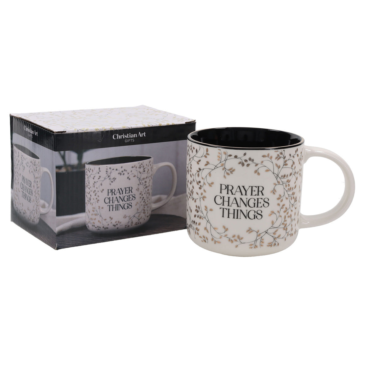 Prayer Changes Things White Ceramic Mug with Black Interior