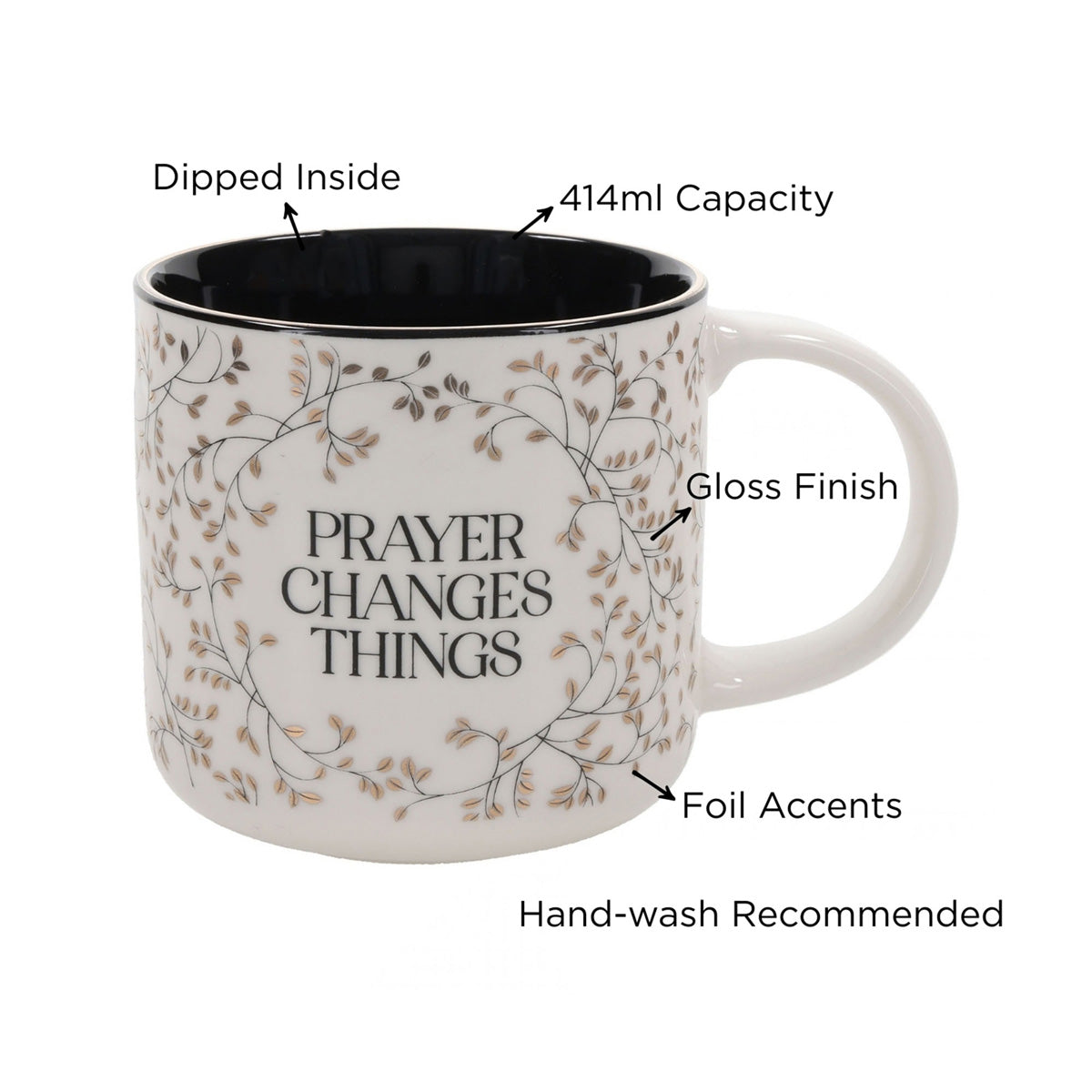 Prayer Changes Things White Ceramic Mug with Black Interior