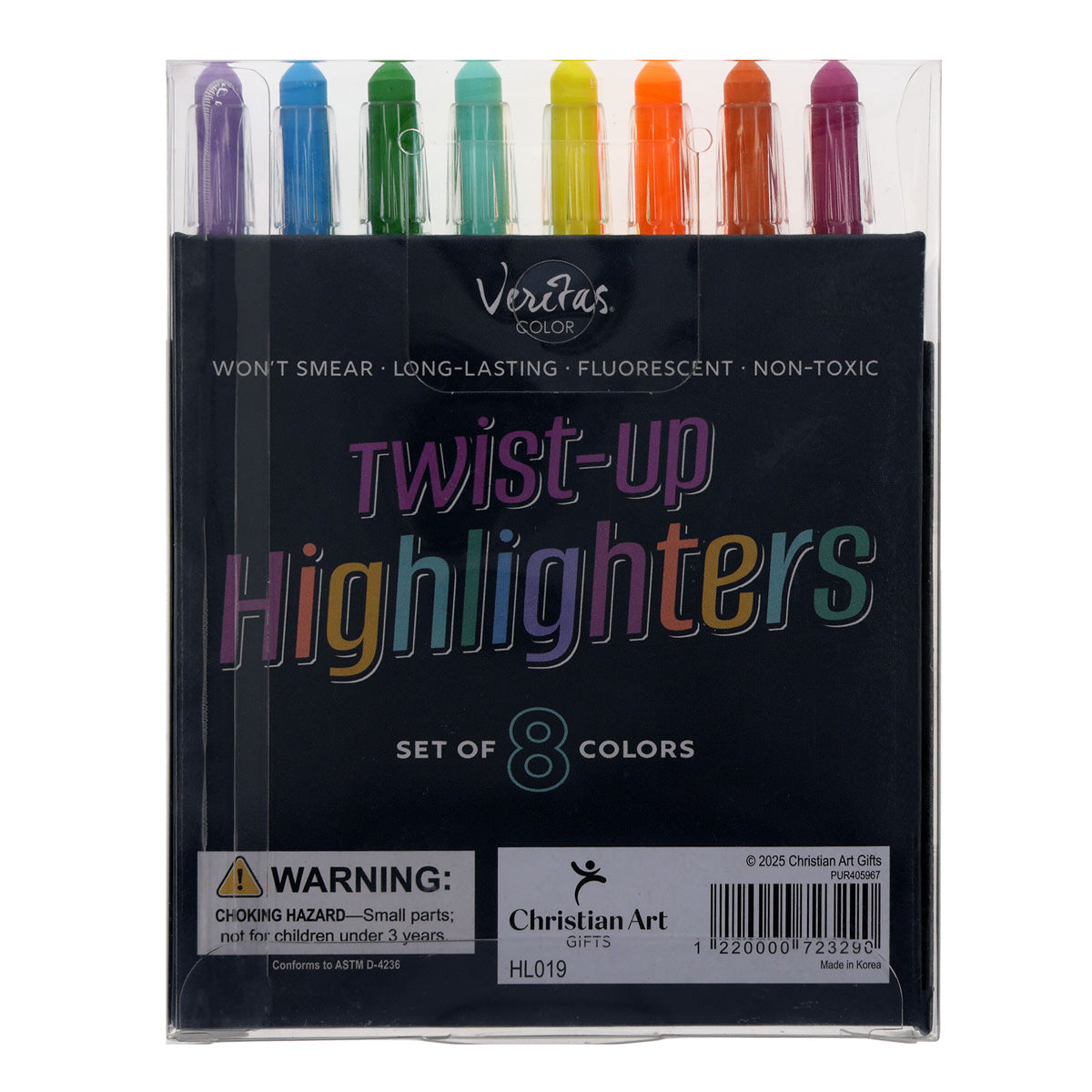 Veritas Crayon-Type Twist-Up Eight-Piece Highlighter Set