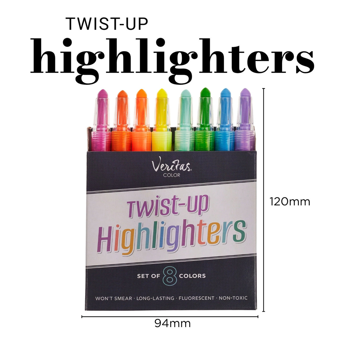 Veritas Crayon-Type Twist-Up Eight-Piece Highlighter Set