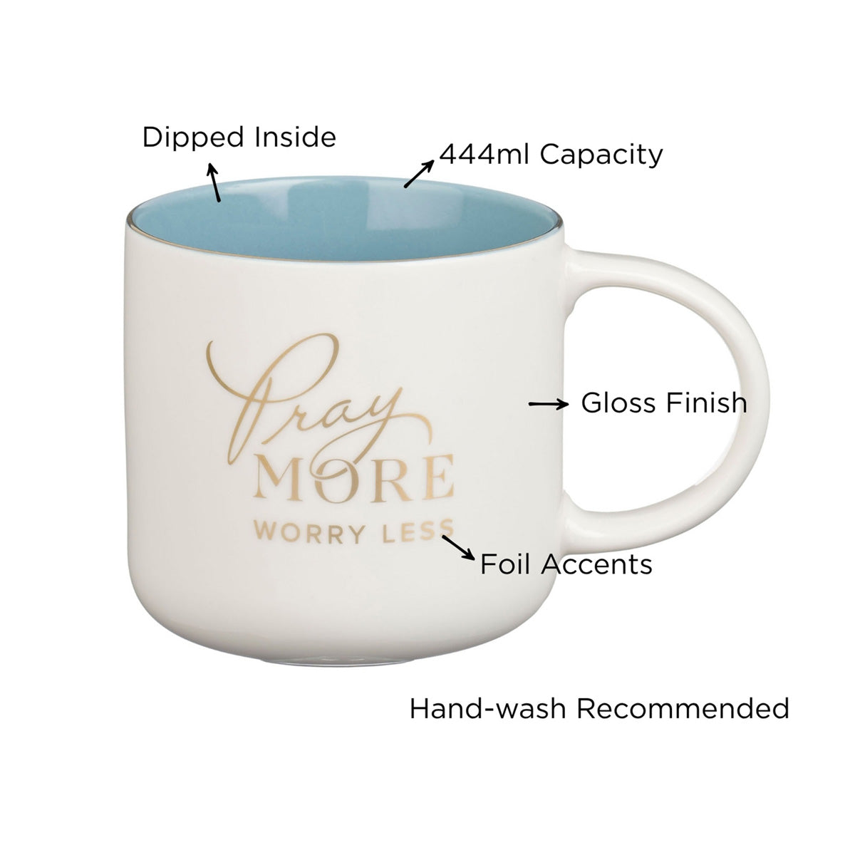 Pray More Worry Less Ceramic Mug with Blue Interior