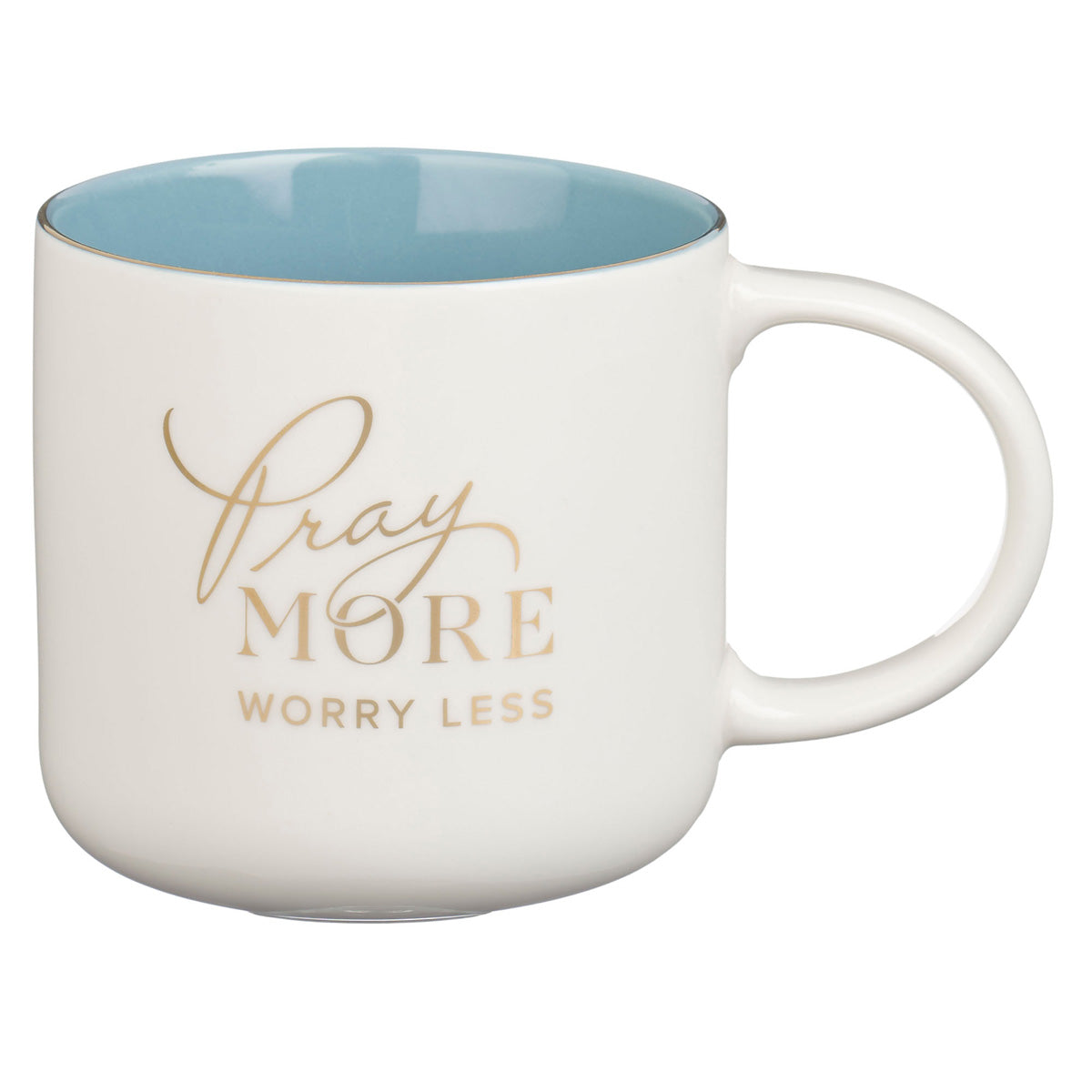 Pray More Worry Less Ceramic Mug with Blue Interior