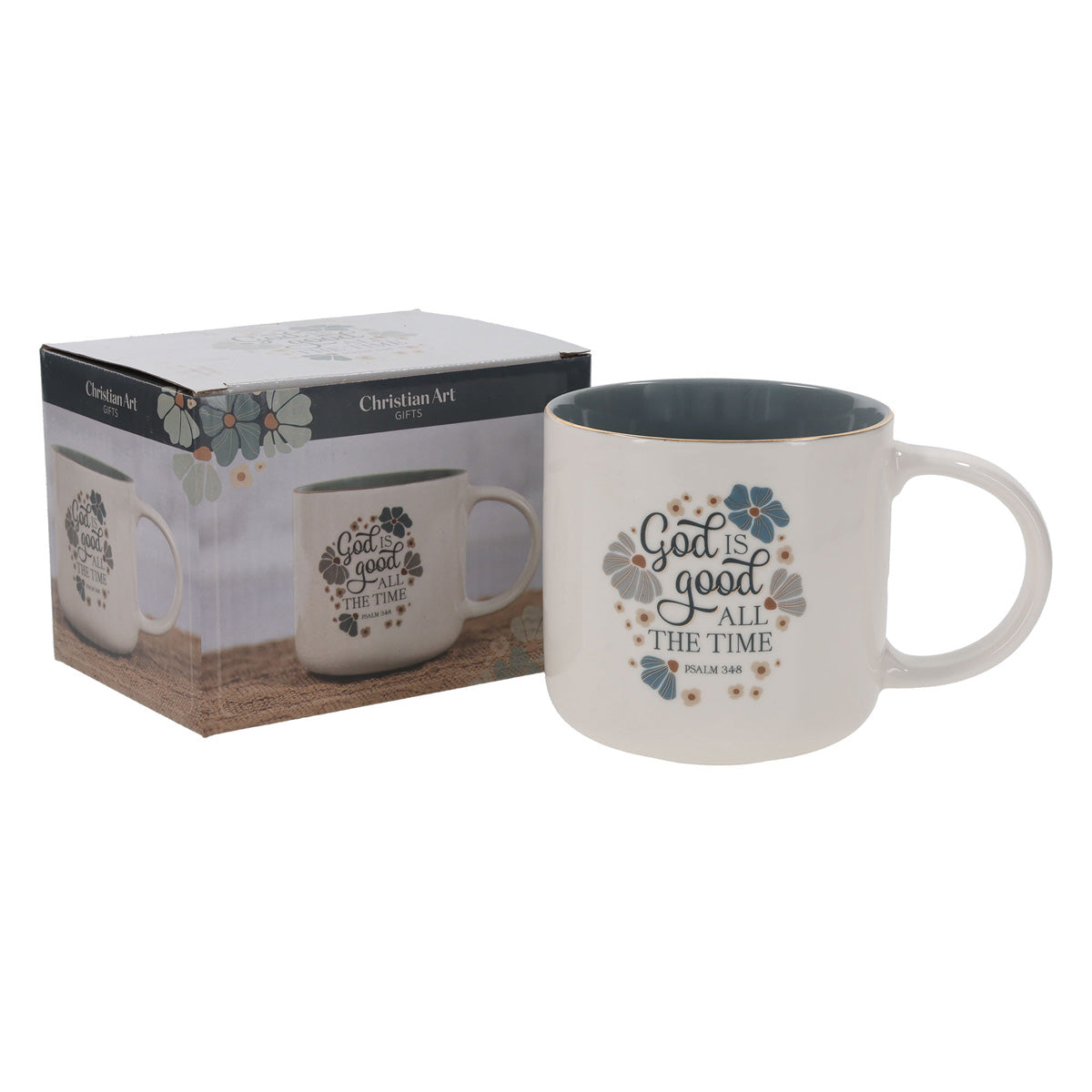 God Is Good All the Time Ceramic Mug with Teal Interior