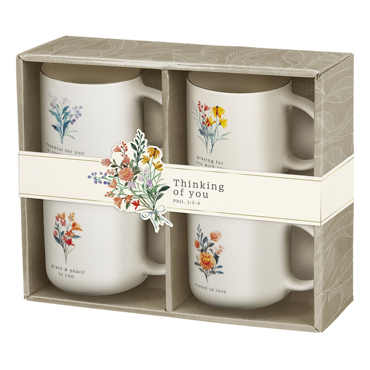 Thinking of You Four-Piece Cream and Taupe Ceramic Mug Set