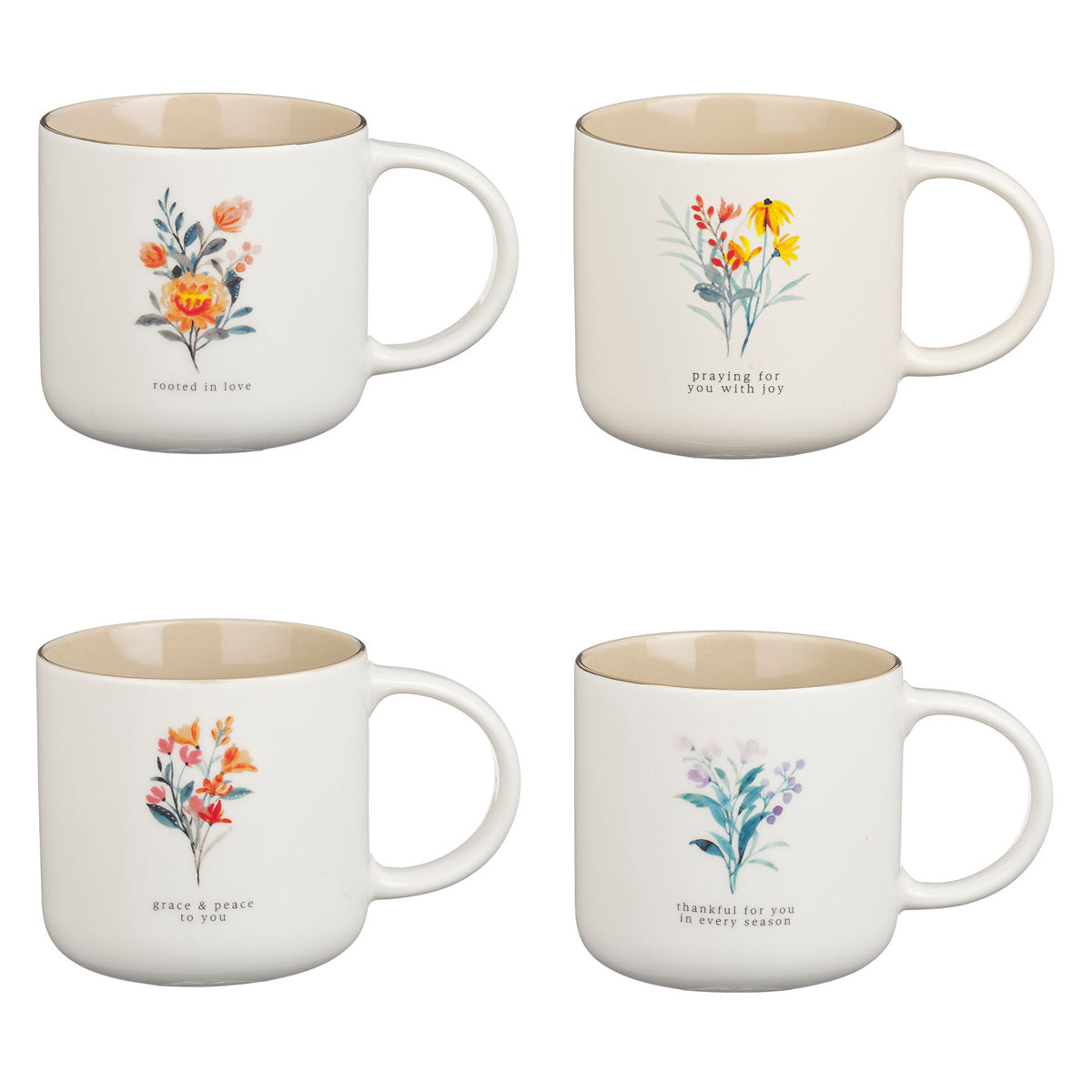 Thinking of You Four-Piece Cream and Taupe Ceramic Mug Set