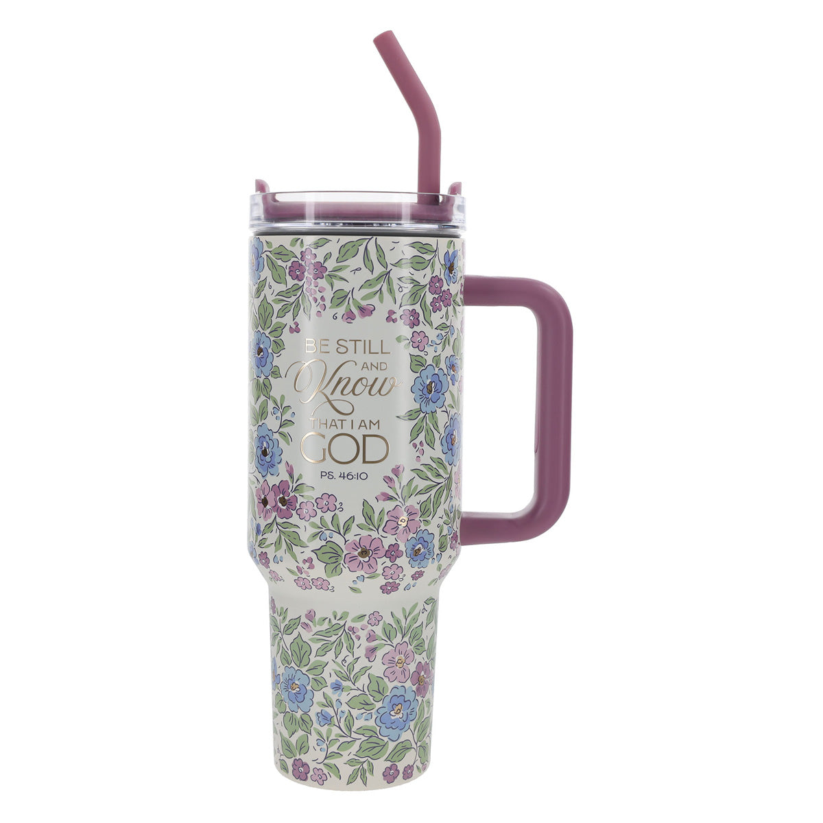 Be Still and Know That I Am God Large Stainless Steel Mug with Handle and Straw