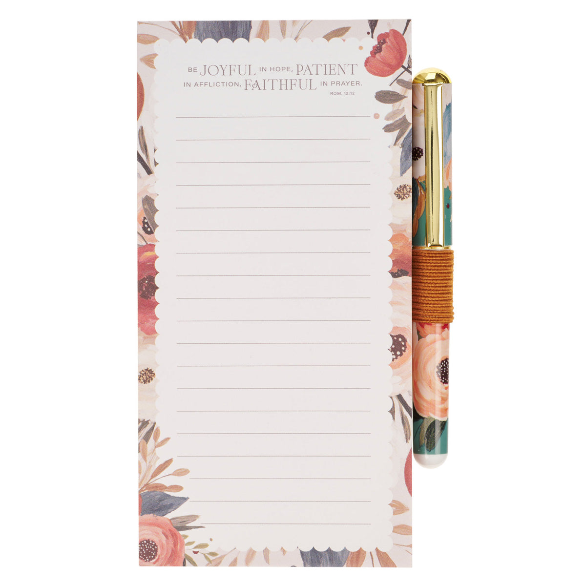 Be Joyful in Hope, Patient in Affliction, Faithful in Prayer Magnetic Notepad with Pen