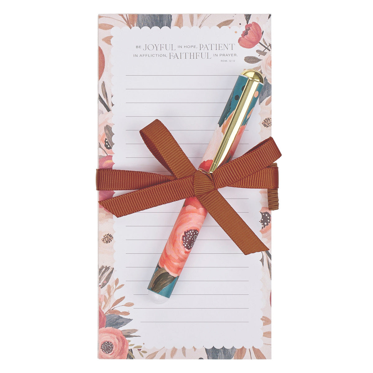 Be Joyful in Hope, Patient in Affliction, Faithful in Prayer Magnetic Notepad with Pen