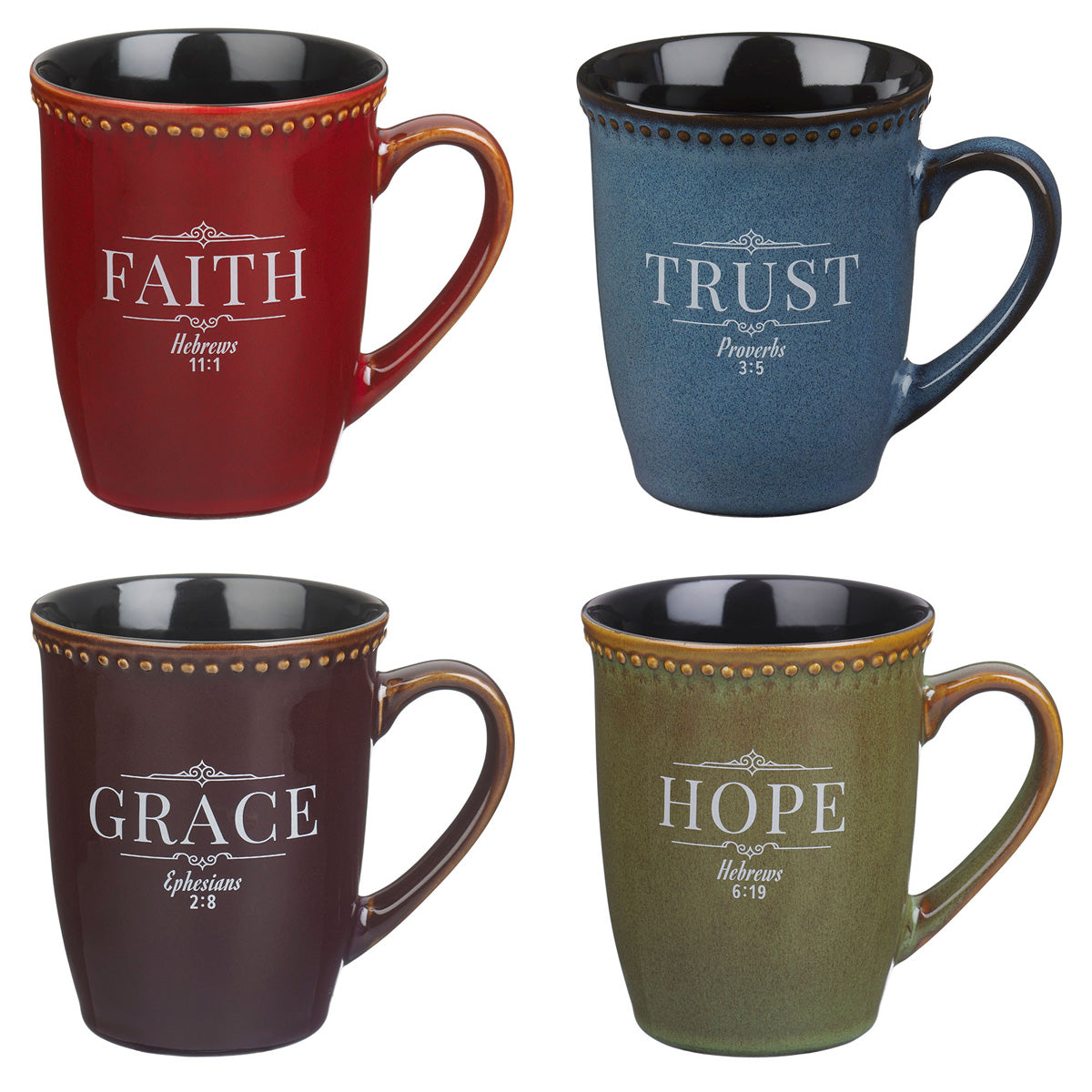 Faith Hope Grace Trust Four-Piece Ceramic Mug Set