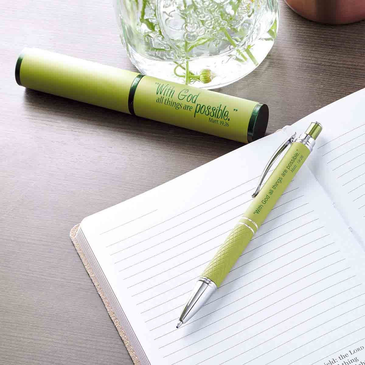 Matthew 19:26 All Things Possible Green (Metal Pen In Tube)