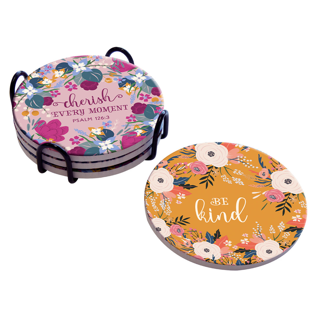 Kindness & Joy 4-Piece Ceramic Coaster Set