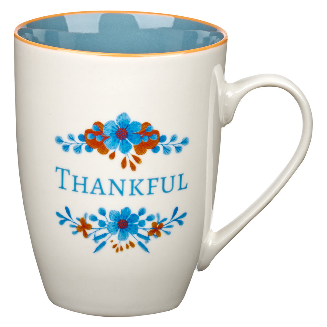 Give Thanks Blue And Orange Ceramic Four Piece Mug Set - 1 Thessalonians 5:18