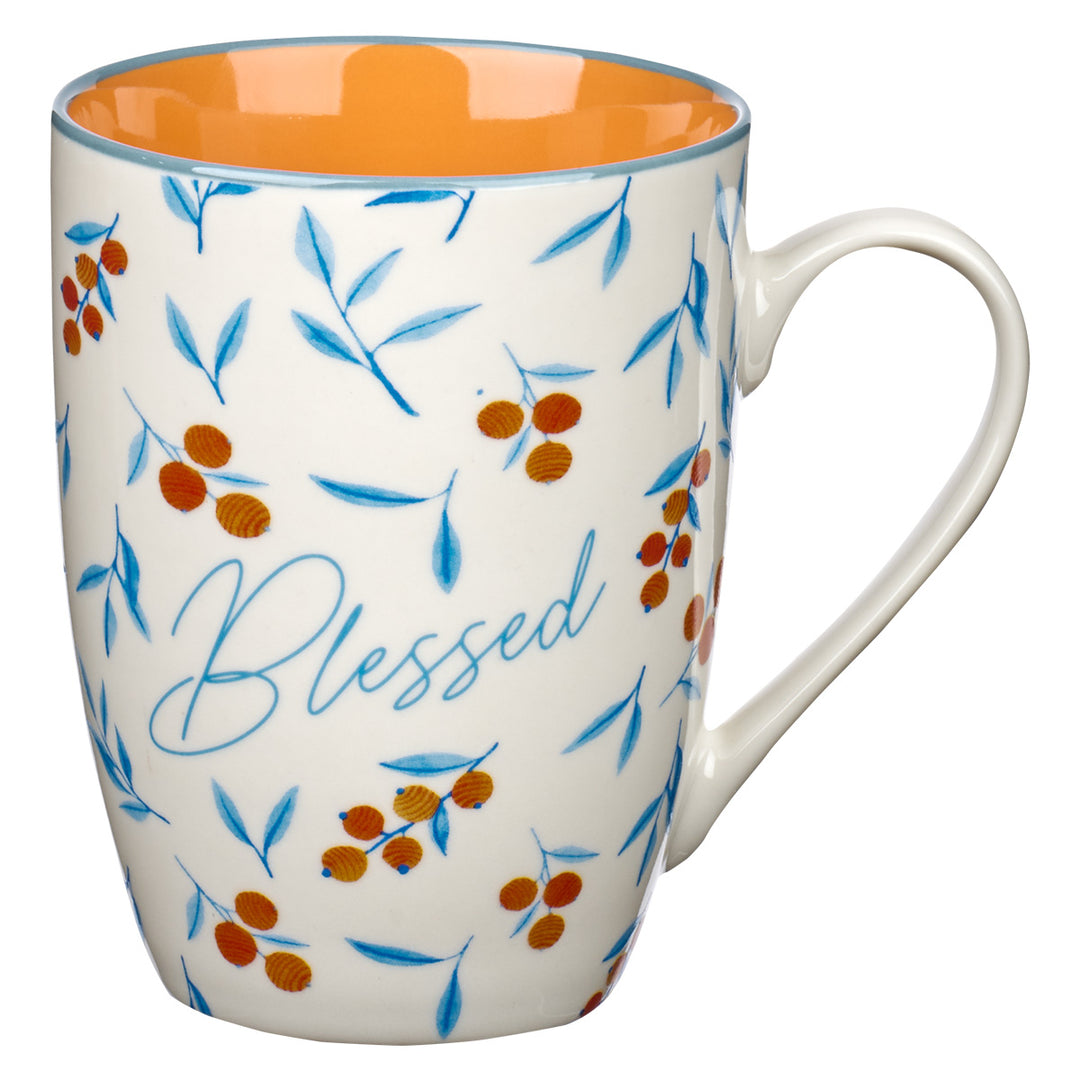 Give Thanks Blue And Orange Ceramic Four Piece Mug Set - 1 Thessalonians 5:18