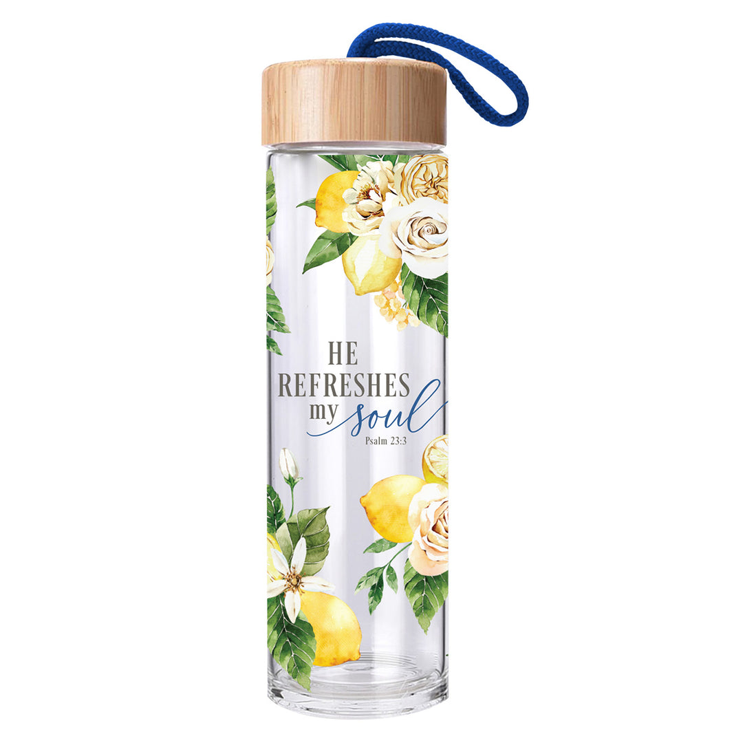 He Refreshes My Soul Glass Water Bottle